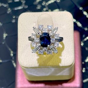 Elegant Sapphire & Diamond Ring In 14k White Gold